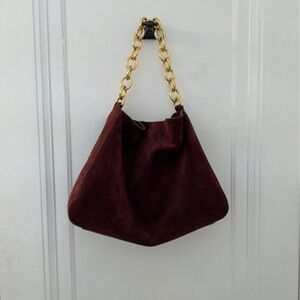 J. Crew Burgundy Suede Shoulder Bag with Gold Chain